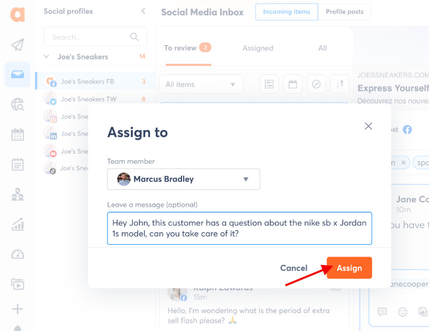 agorapulse - assign actions to team members