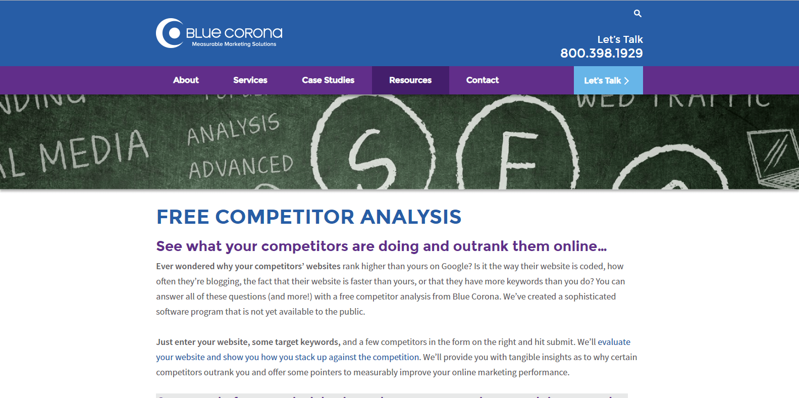blue corona competitor analysis tools