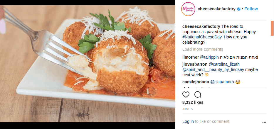 cheesecake factory grow your instagram account