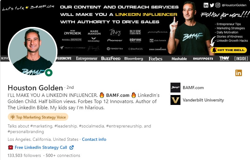 houston golden-top linkedin profile example