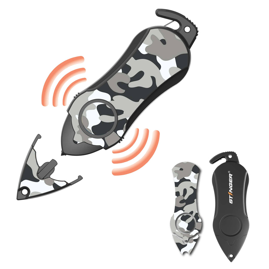 Stinger Personal Safety Alarm Emergency Tool: Siren Alarm, Seat Belt Cutter, Glass Breaker (Camouflage Black)